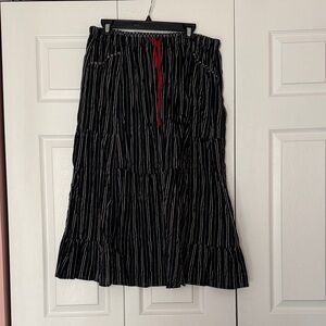 Gudrun Sjoden L Black & White Striped Polka Dot A-Line Lagenlook Fall Midi Skirt